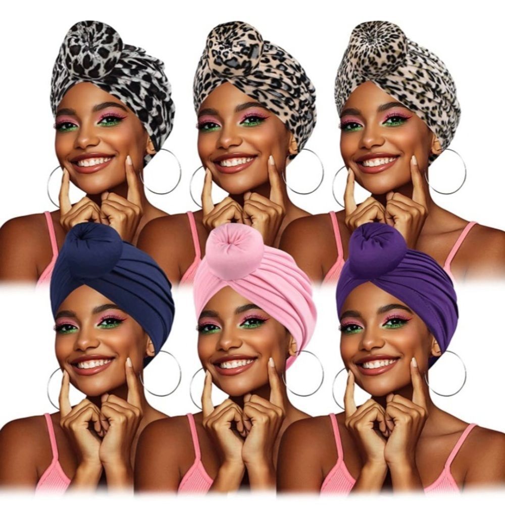 6 Pieces African Head Wraps for Women, Knot Pre-Tied Turban Bonnet Beani…​​